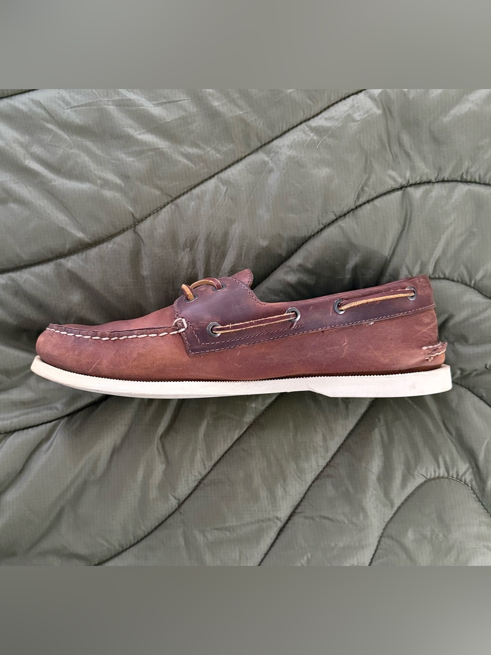 J.Crew x Sperry Topsider slip on waxed leather boat shoes